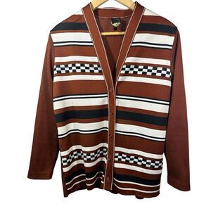 VINTAGE ALICE KAYE Women’s 60s Button Front Polyester Cardigan Brown Size Large